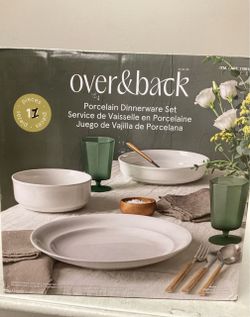 over&back Rimmed 12-piece Glossy Porcelain Dinnerware Set