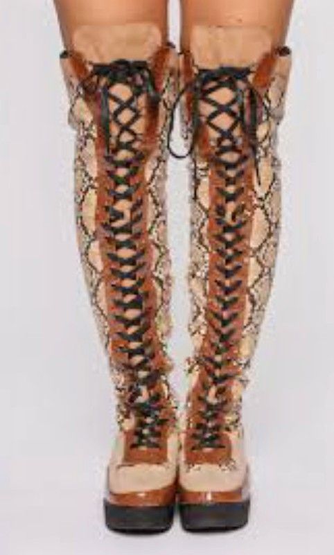 Faux Snakeskin Thigh High Combat Boots *BRAND NEW*