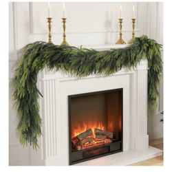 9FT Norfolk Pine Garland, Real Touch Pine, Faux Greenery Garland for Table Mantle Fireplace Indoor Outdoor Xmas Decorations (1 Pc)
