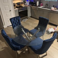 Elegant suede glass dining room set - Move Out Sale