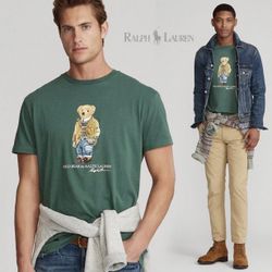 New Polo Ralph Lauren Custom Polo Bear Men's T-Shirt, (Green) Size 2XL  L