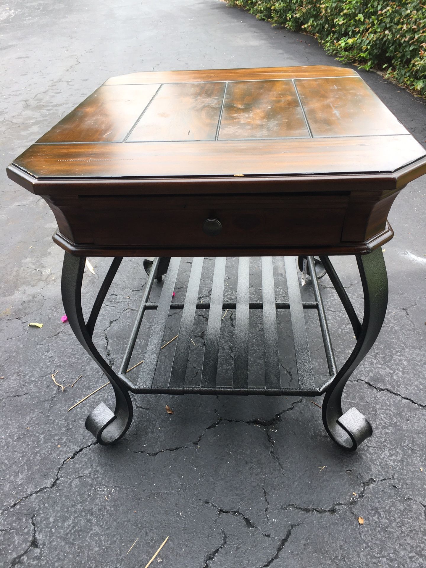 Unique Wood & Metal Side Table with Drawer for Sale in Boynton Beach