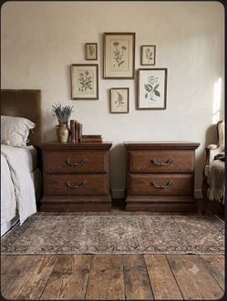 Matching Set of Vintage Solid Wood Nightstands / Bedside Tables
