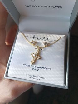 14k gold cross necklace and earrings set