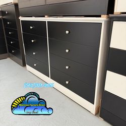 New White Wood Base With All Eight Black Drawers Dresser Tocador 