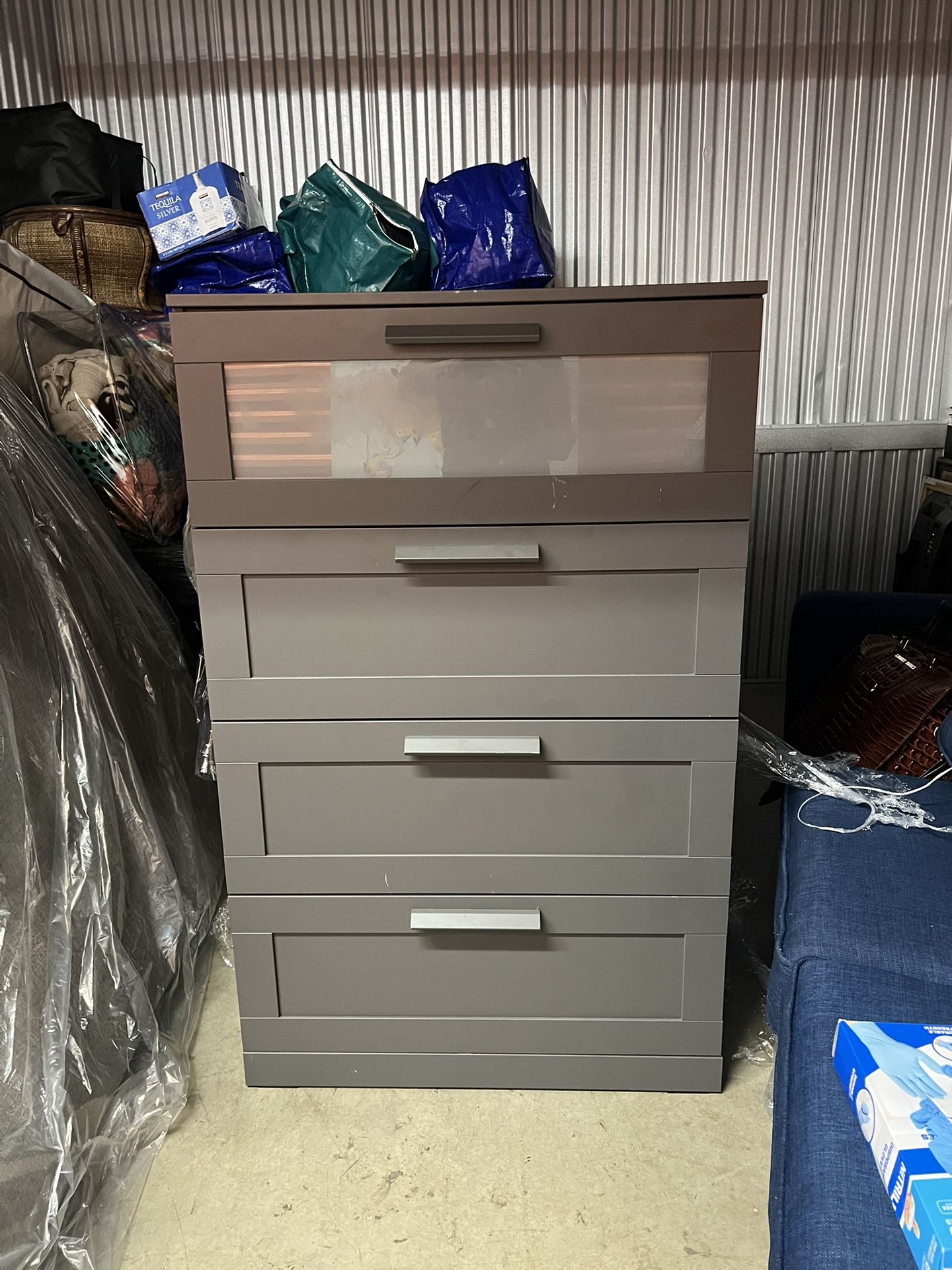 Gray Dresser With Frosted Glass