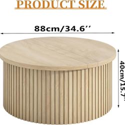 🥨Lift Top Coffee Table with Storage, Round Coffee Tables for Living Room, 34.6'' Farmhouse Fluted Coffee Table, Wood Center Table