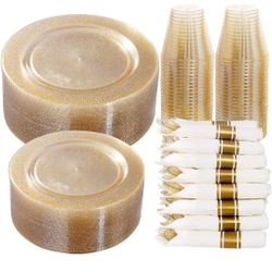350 Pieces Gold Glitter Dinnerware Set 50