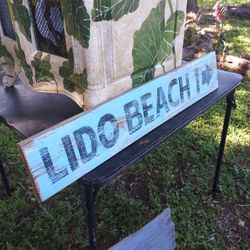 Hand Painted Nautical Lido Beach Directions Sign