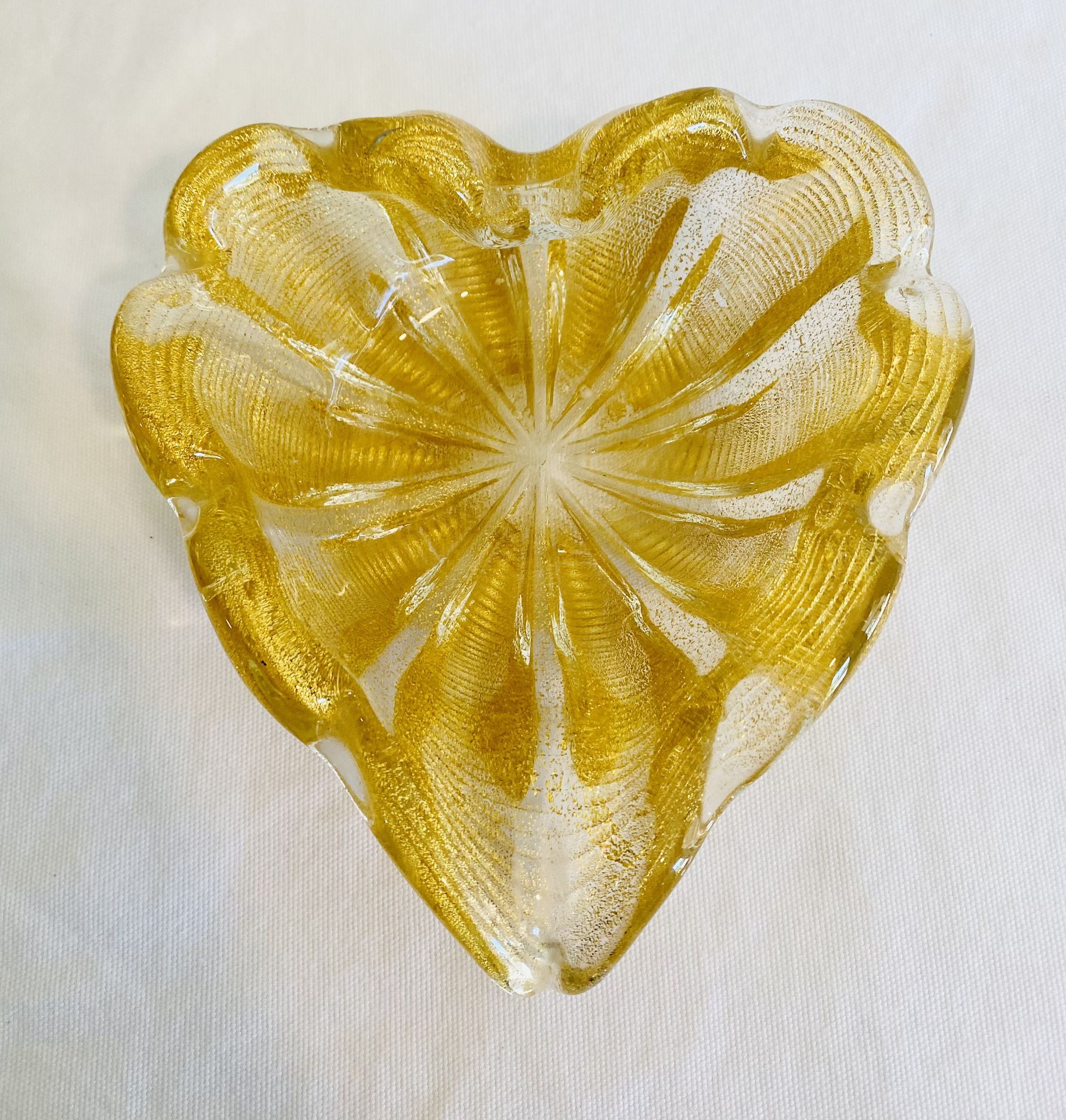 Barovier & Toso Murano Heart Bowl Cordonato D’ Oro Clear Gold Aventurine Vintage