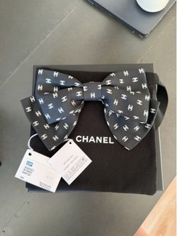 Chanel 25P CC Logo Print Silk Bow Hair Barrette Clip Rare NEW