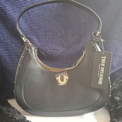 True Religion Black Purse Gold Accents 