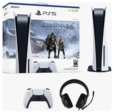 PlayStation 5 Disc Console God of War Ragnarok + Sony 3d Pulse Vibrating Wireless Headset New In Box