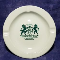 Vintage Hotel Grande Bretagne Athenes Porcelain Ashtray Green Coat Of Arms 5.5" D