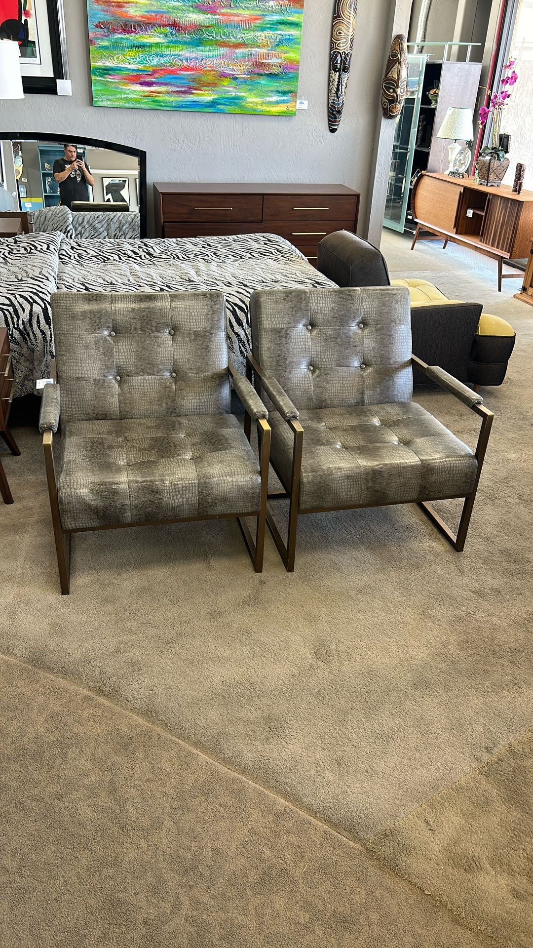 Pair Of Faux Snake Skin Chairs