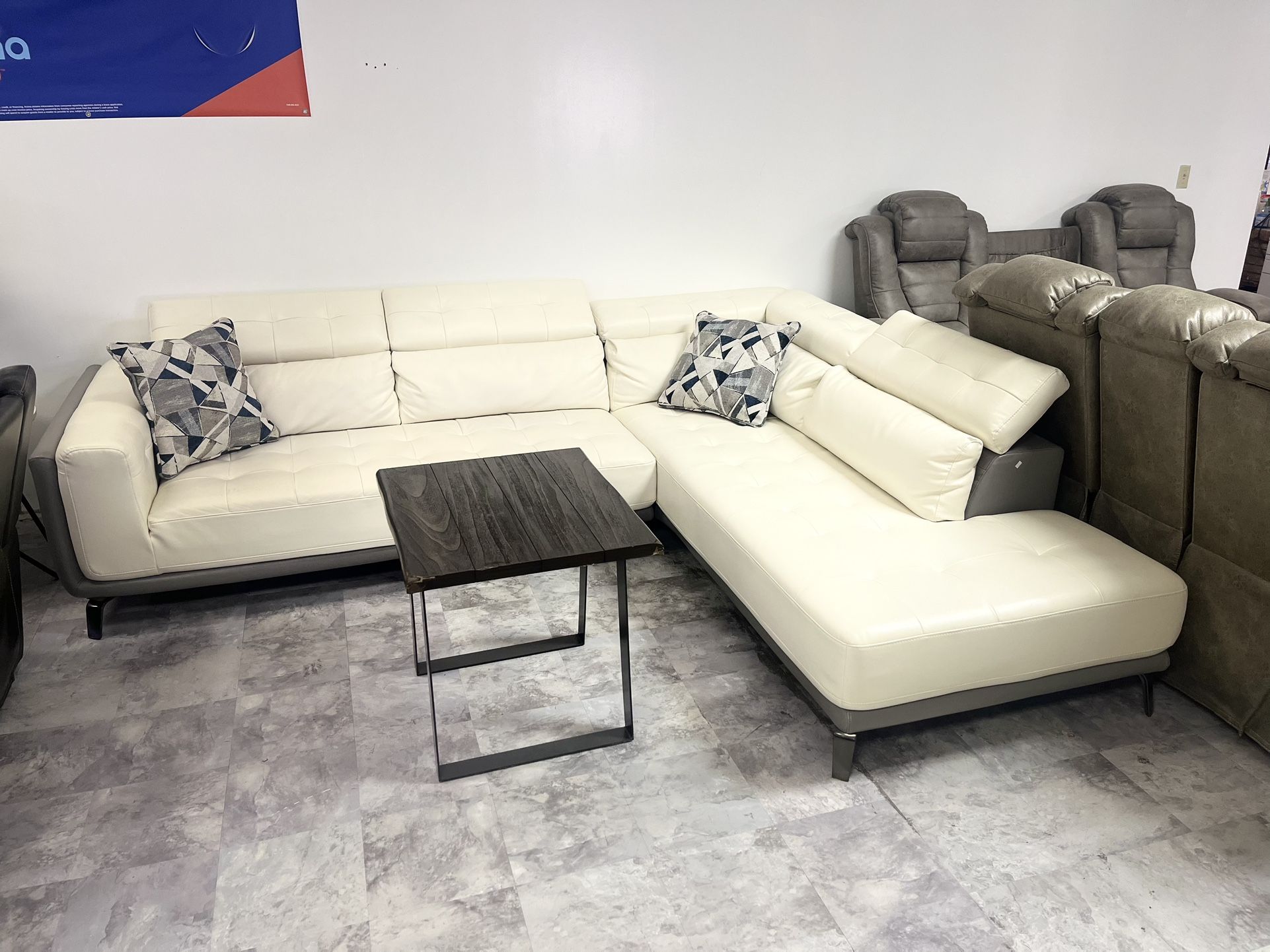 White & Gray L Shaped Sectional - Leather - We Deliver & Finance 🎄🔥🚚🎊