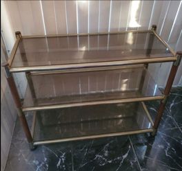 3-Tier Smoked Glass and Brass Shelf Unit