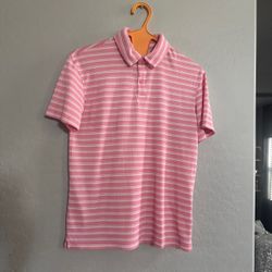 Pink and white striped polo shirt
