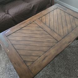 Beautiful Barn Door Coffee Table, Made From Wood And Iron.
