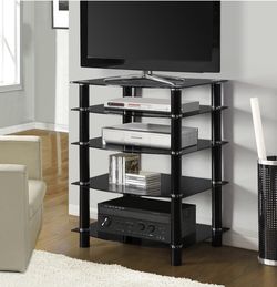 5 Tier Glass Media Component Media Stand-Color: White/White