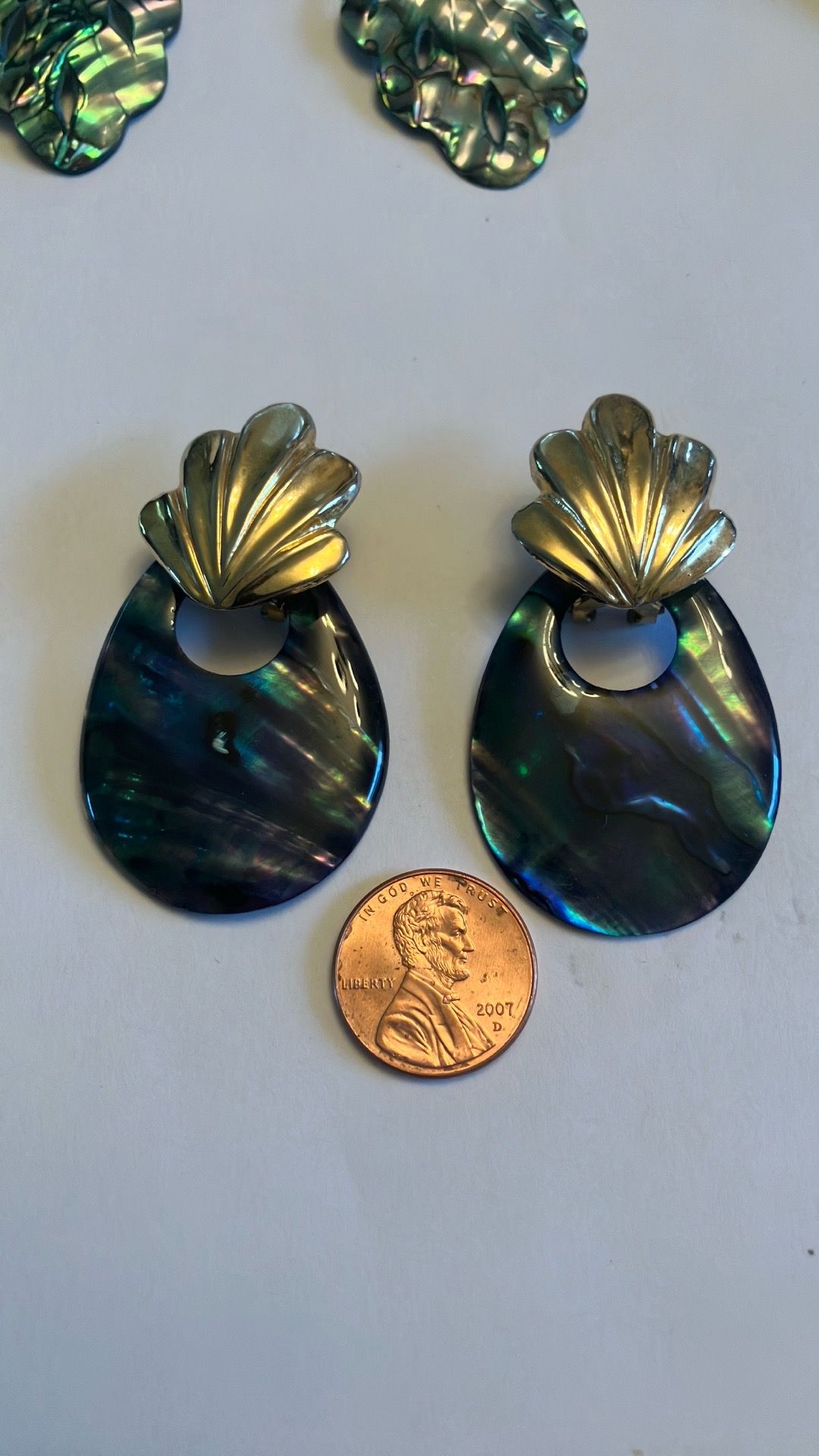Abalone and gold earrings with reusable clips