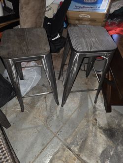 Set of 2 Industrial Metal Bar Stools