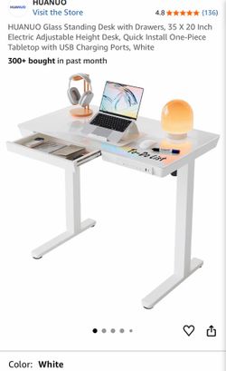 White/Glass Standing Desk with Drawer