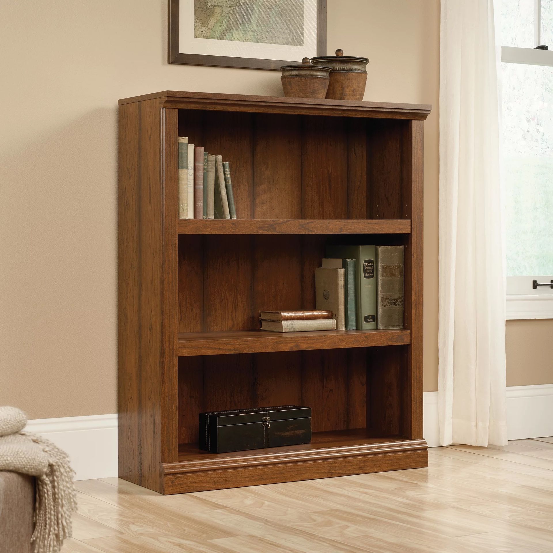 Sauder Select 3-Shelf Bookcase, Washington Cherry Finish Washington Cherry - 35.276" L x 13.228" W x 43.78" H