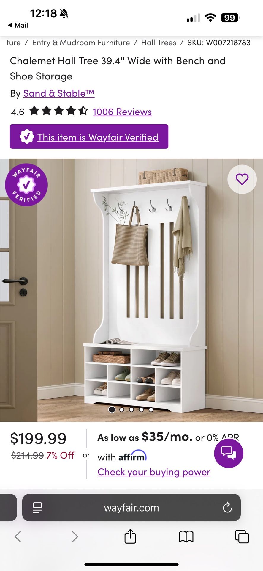 Chalemet Hall Tree/Entryway Coat & Shoe Rack