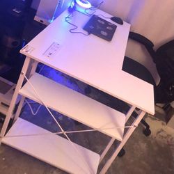 New White Desk For Sale Two Shelves, Great condition WITH a Outlet Built Into The Desk / Storage Bag On Side