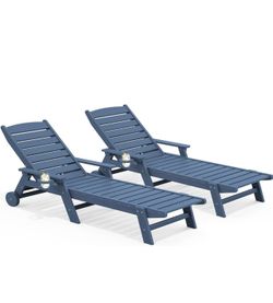 SERWALL Patio Chaise Lounge Chair Set of 2, 78'' Long 5-Positions Adjustable HDPE Outdoor Lounger for Pool, Poly Lounge Chair with Rolling Wheels & Cu