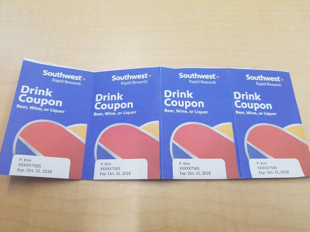 Southwest Airlines Drinks Coupon / Voucher (4)