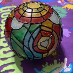 Vintage Stained Glass Globe Multi Color Hearts For Lamps Tiffany Style