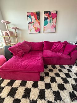 Joybird Bryant Modular Sectional, Hot Pink Velvet Couch