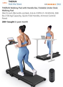 THERUN Walking Pad with Handle Bar, Foldable Under Desk Walking Pad 38x15 inch (96.5x38 cm) Belt, 0.6-6.2 MPH (1-10 KM/H), 300 lbs (136 kg) Capacity,
