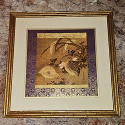 Tosa Mitsuoki Vintage Quails and Flowers Framed Art Print Gold Frame Japanese