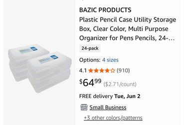 BAZIC PRODUCTS Plastic Pencil Case Utility Storage Box, Clear Color, Multi Purpose Organizer for Pens Pencils, 24-Pack