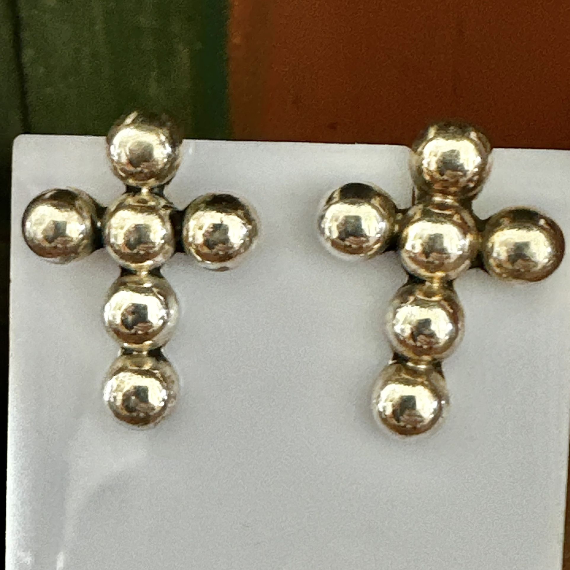 Vintage 925 Sterling Silver Taxco Cross Earrings