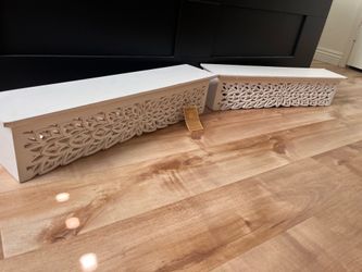 Rustic white floating shelves