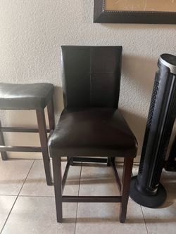 Dark Brown Leather Bar Stool with Back