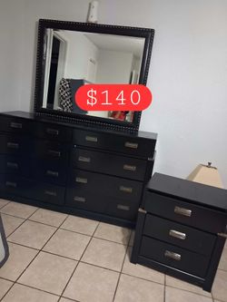 Black dresser and night stand