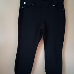 Qvc Kim Gravel Triple Luxe Size 16 Black Straight Leg Jean With Fringe Accent