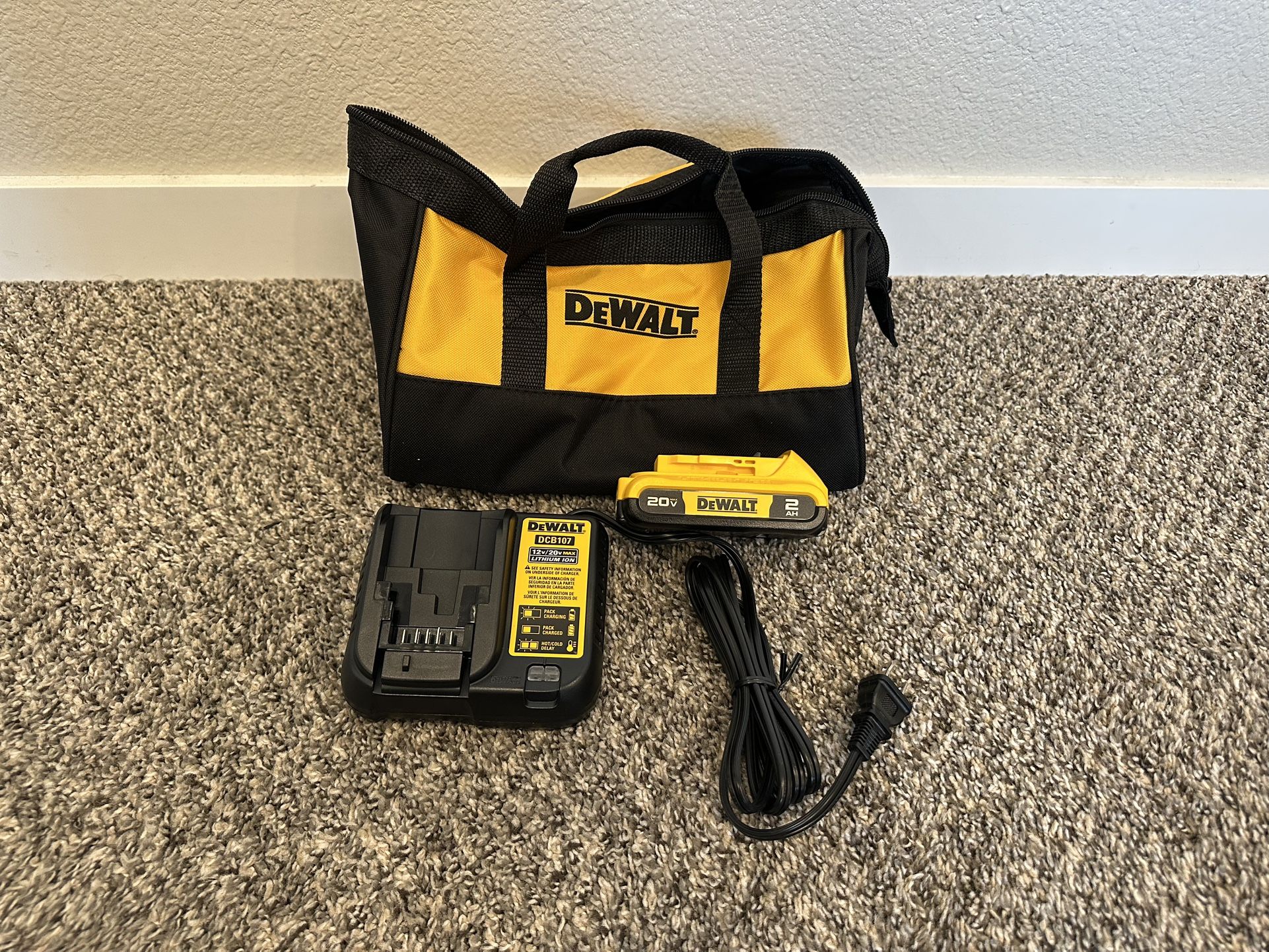 Dewalt 20V 2ah Battery, Charger, and Tool Bag Brand New!