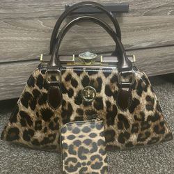 Brand new vintage bejeweled/leopard print, elegant purse, and wallet set.