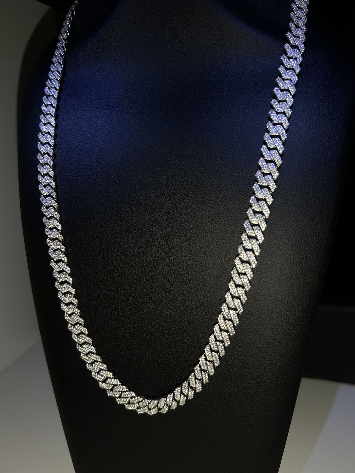 Solid 925 Silver Vvs Moissanite Diamond Cuban Link Chain