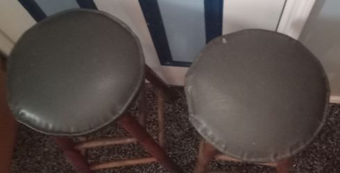 Wooden Bar Stools with Vinyl Seats - Pair (Non-Swivel)