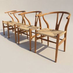 Authentic Set Of 4 Danish CH24 Wishbone Chair designed by Hans J. Wegner 