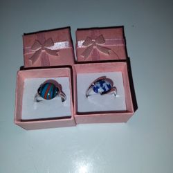 Two Different Silver With Malachite Stone Rings Size 10 There $15 Each 