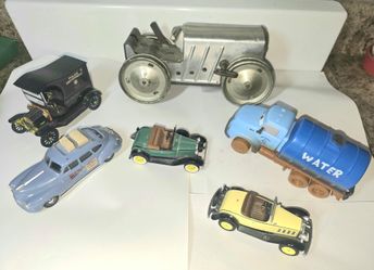 Set of 6 Vintage Vehicles: Louis Marx 1930's, Mr.Drippy, Ford Model T, Chrysler Windsor 1947, Ford Model A 1931, Chevy Roadster 1932