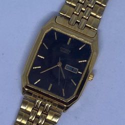 🌑🌕Beautiful Vintage Gold Tank Citizen Unisex Watch Black Face 80’s🌕🌑